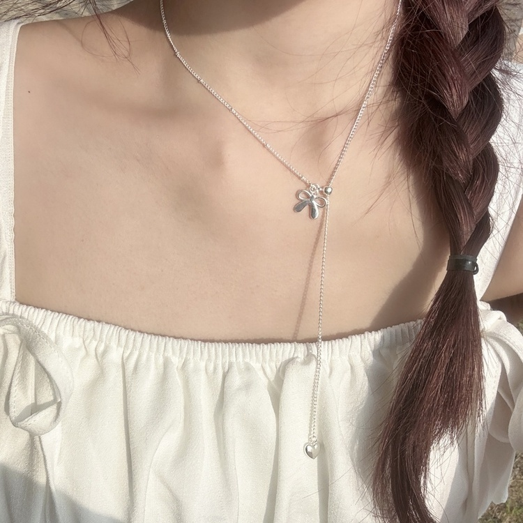 ジュエリー ドロップハートリボンネックレス SILVER