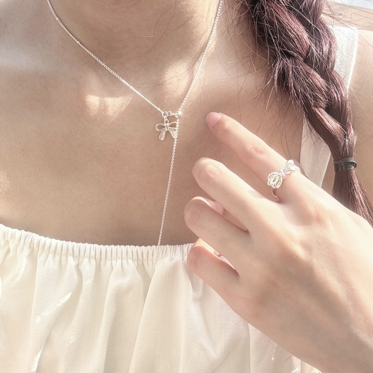 ジュエリー ドロップハートリボンネックレス SILVER