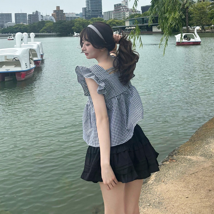ブラウス ノースリーブチェックブラウス BLACK
