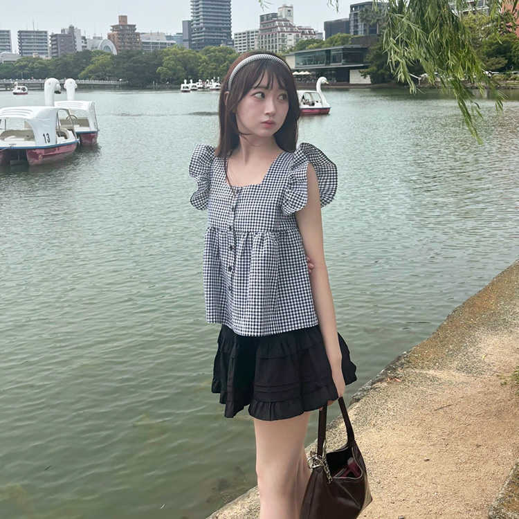 ブラウス ノースリーブチェックブラウス BLACK