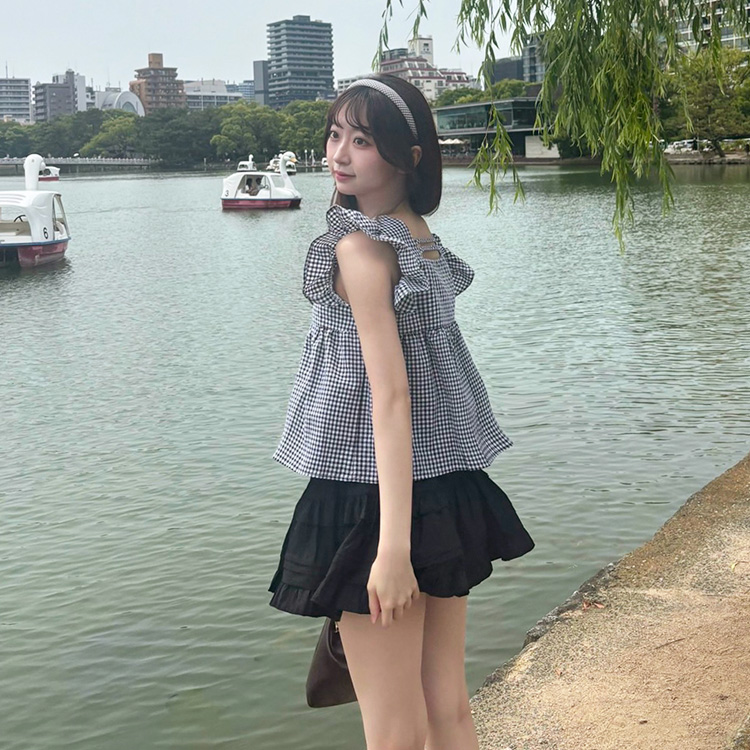 ブラウス ノースリーブチェックブラウス BLACK