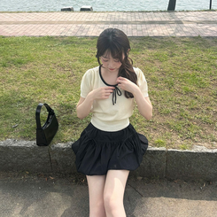ニット リボン半袖ニット IVORY