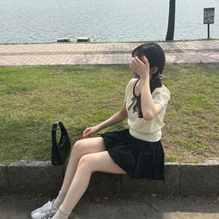 ニット リボン半袖ニット IVORY