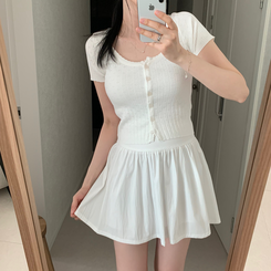 カーディガン パンチングニット半袖カーディガン IVORY