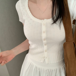 カーディガン パンチングニット半袖カーディガン IVORY