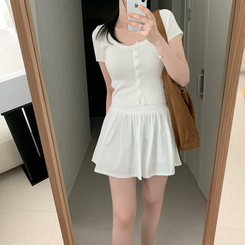 カーディガン パンチングニット半袖カーディガン IVORY