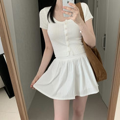 カーディガン パンチングニット半袖カーディガン IVORY