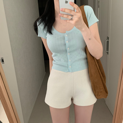 カーディガン パンチングニット半袖カーディガン SKY BLUE
