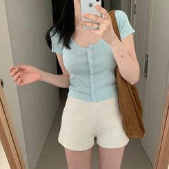 カーディガン パンチングニット半袖カーディガン SKY BLUE