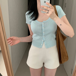 カーディガン パンチングニット半袖カーディガン SKY BLUE