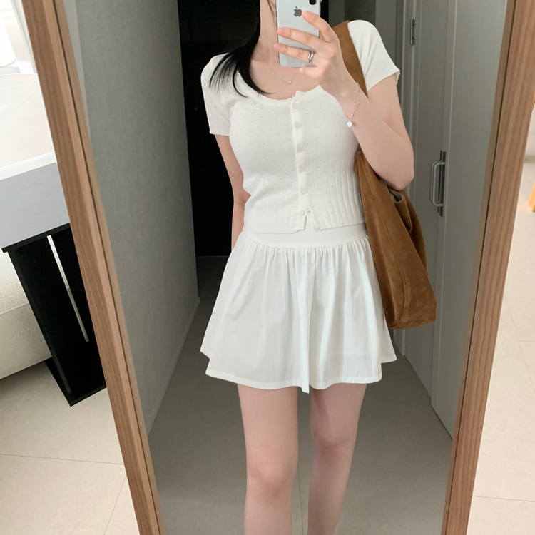 パンチングニット半袖カーディガン IVORY