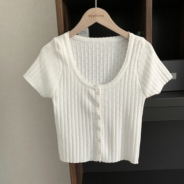 パンチングニット半袖カーディガン