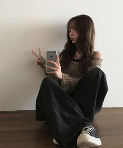 ニット シースルーバックリボンニット KHAKI