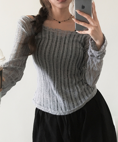ニット シースルーバックリボンニット GREY