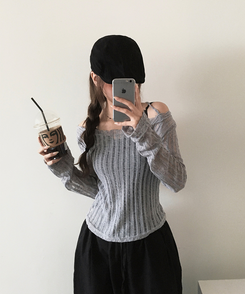 ニット シースルーバックリボンニット GREY