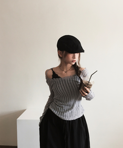ニット シースルーバックリボンニット GREY