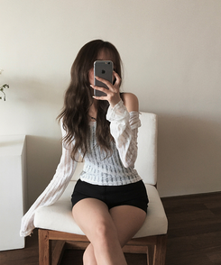 ニット シースルーバックリボンニット WHITE