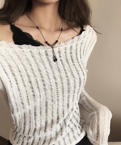 ニット シースルーバックリボンニット WHITE