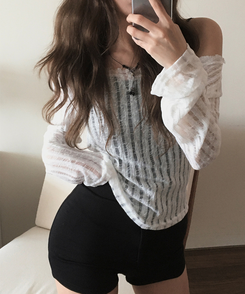ニット シースルーバックリボンニット WHITE