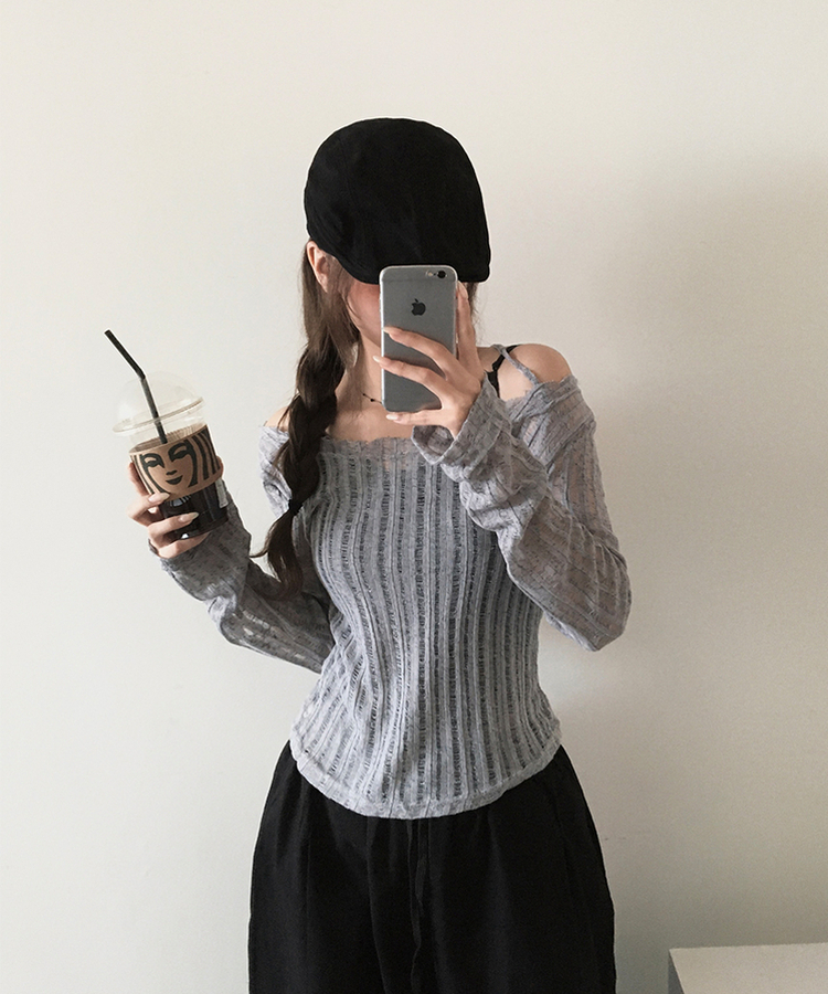 シースルーバックリボンニット GREY
