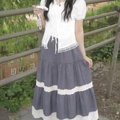 リボンレース半袖ブラウス WHITE