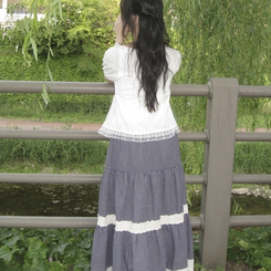 リボンレース半袖ブラウス WHITE