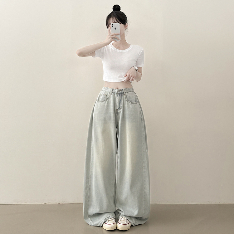 쿨링 찐와이드 옆핀턱 빈티지 워싱 와이드 벌룬 여름청바지 키작녀 키큰녀 빅사이즈 하체커버 연청