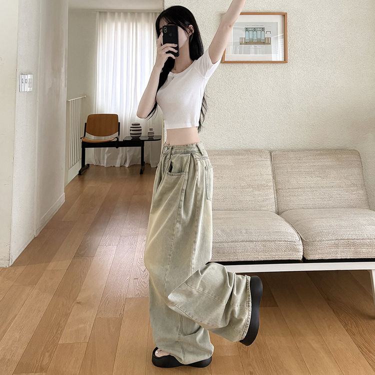 쿨링 찐와이드 옆핀턱 빈티지 워싱 와이드 벌룬 여름청바지 키작녀 키큰녀 빅사이즈 하체커버 빈티지연청