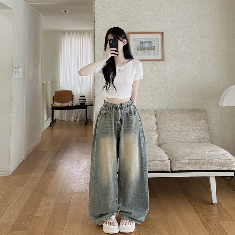 쿨링 찐와이드 옆핀턱 빈티지 워싱 와이드 벌룬 여름청바지 키작녀 키큰녀 빅사이즈 하체커버 중청