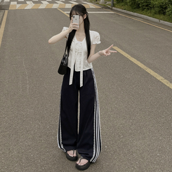 [청순힙/레이스point!] 여름재질 나일론 레이스 두줄 네줄 라인 밴딩 스트링 트랙 롱팬츠 스포티스파이스  네이비