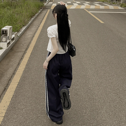 [청순힙/레이스point!] 여름재질 나일론 레이스 두줄 네줄 라인 밴딩 스트링 트랙 롱팬츠 스포티스파이스  네이비