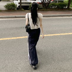[청순힙/레이스point!] 여름재질 나일론 레이스 두줄 네줄 라인 밴딩 스트링 트랙 롱팬츠 스포티스파이스  네이비