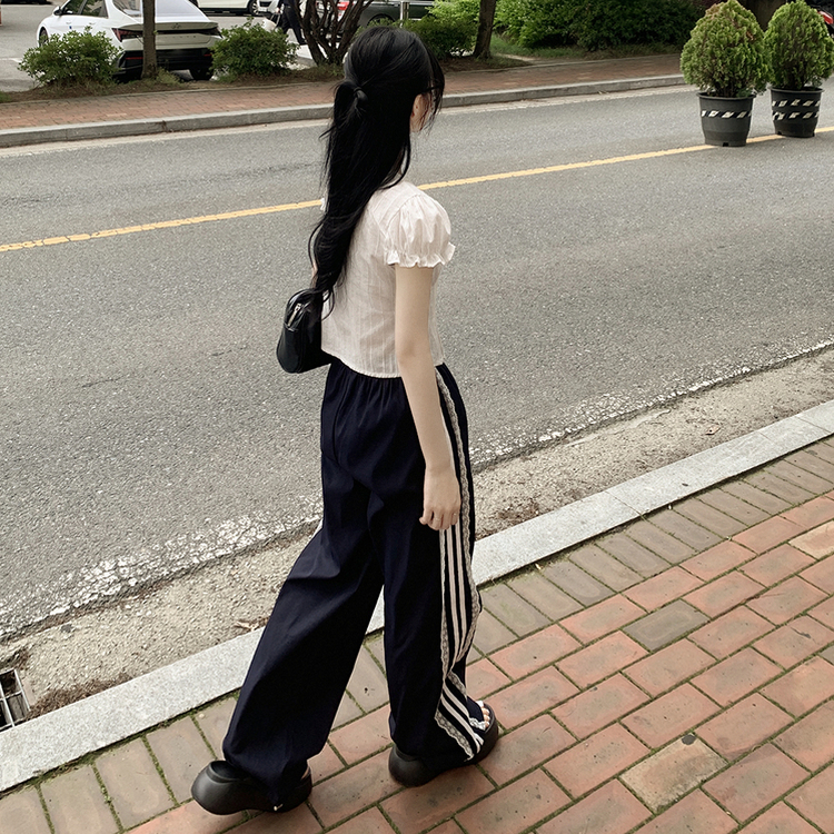 여름재질 나일론 레이스 두줄 네줄 라인 밴딩 스트링 트랙 롱팬츠 스포티스파이스 네이비