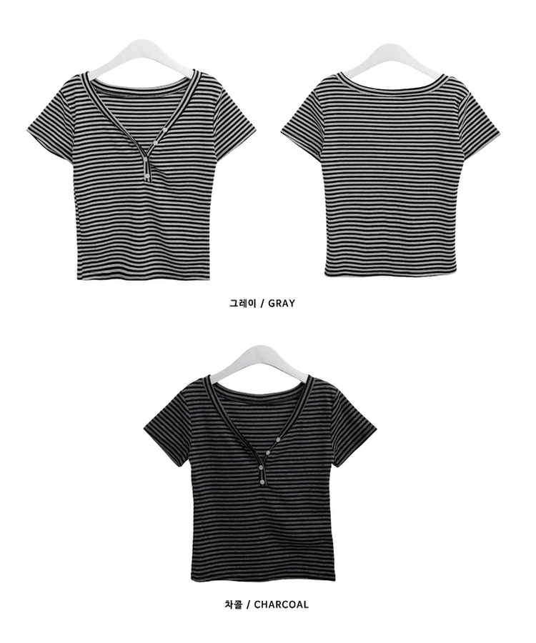 ストライプボタン半袖Tシャツ