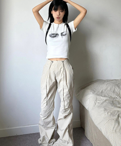 半袖Tシャツ レタリングクロップTシャツ WHITE