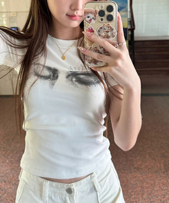 半袖Tシャツ レタリングクロップTシャツ WHITE