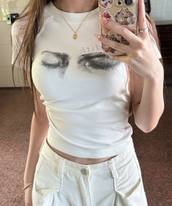 半袖Tシャツ レタリングクロップTシャツ WHITE