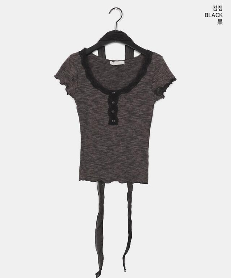 【マフラー付き】レースボタン半袖Tシャツ