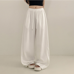 コットンパンツ 【丈別】スリットサマーワイドトレーニングパンツ WHITE