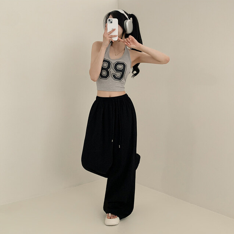 コットンパンツ 【丈別】スリットサマーワイドトレーニングパンツ BLACK