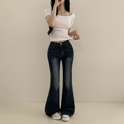 デニム 【丈別】クールウォッシングスパンブーツカットデニムパンツ MID DENIM