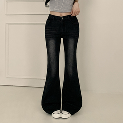 デニム 【丈別】クールウォッシングスパンブーツカットデニムパンツ BLACK DENIM