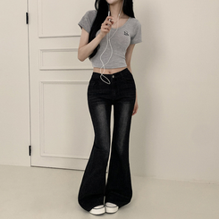 デニム 【丈別】クールウォッシングスパンブーツカットデニムパンツ BLACK DENIM
