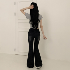 デニム 【丈別】クールウォッシングスパンブーツカットデニムパンツ BLACK DENIM