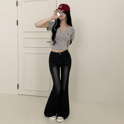 デニム 【丈別】クールウォッシングスパンブーツカットデニムパンツ BLACK DENIM