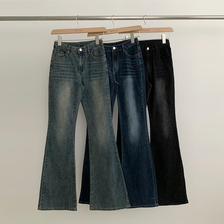 【丈別】クールウォッシングスパンブーツカットデニムパンツ