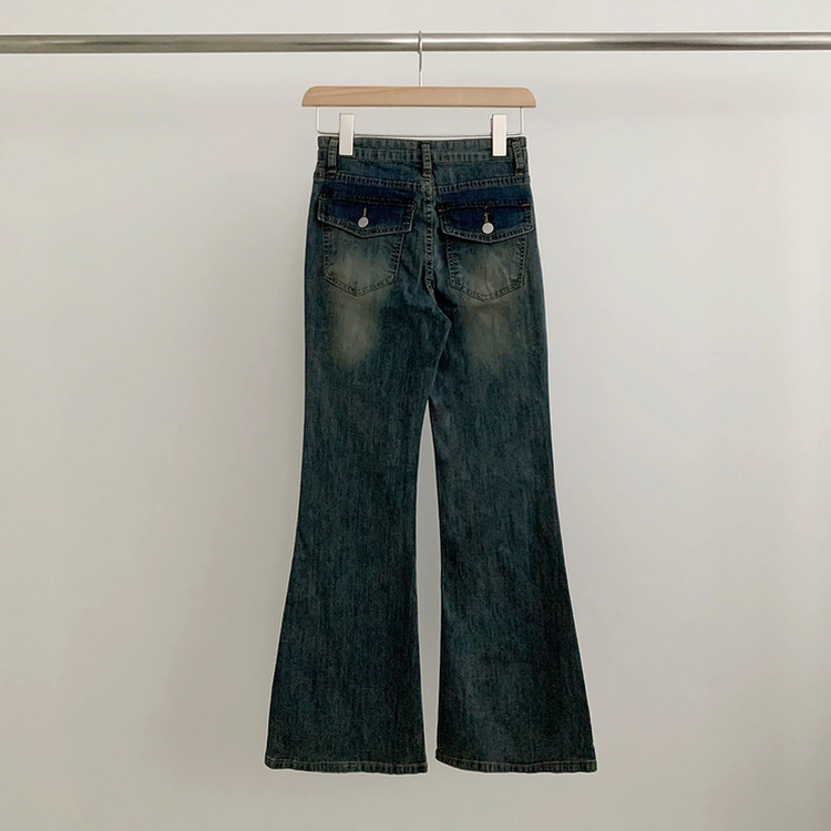 【丈別】クールウォッシングスパンブーツカットデニムパンツ