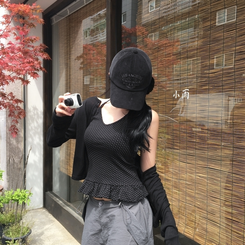ノースリーブ ドットホルターフリルキャミソール DOT BLACK