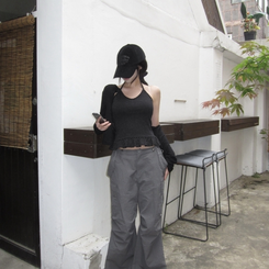 ノースリーブ ドットホルターフリルキャミソール DOT BLACK