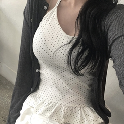 ノースリーブ ドットホルターフリルキャミソール DOT IVORY
